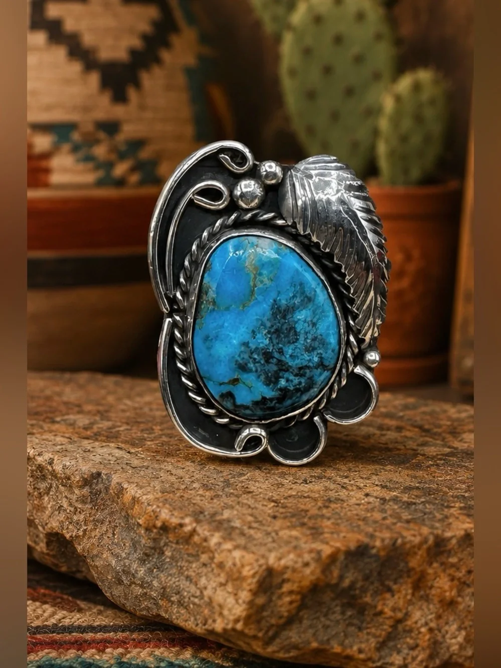 Vintage Navajo Native American Sterling Silver Natural Turquoise Ring 5.5
